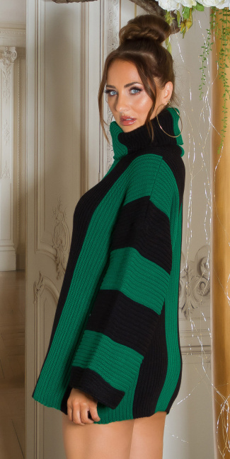 Trendy chunky knit dress with turtleneck Green